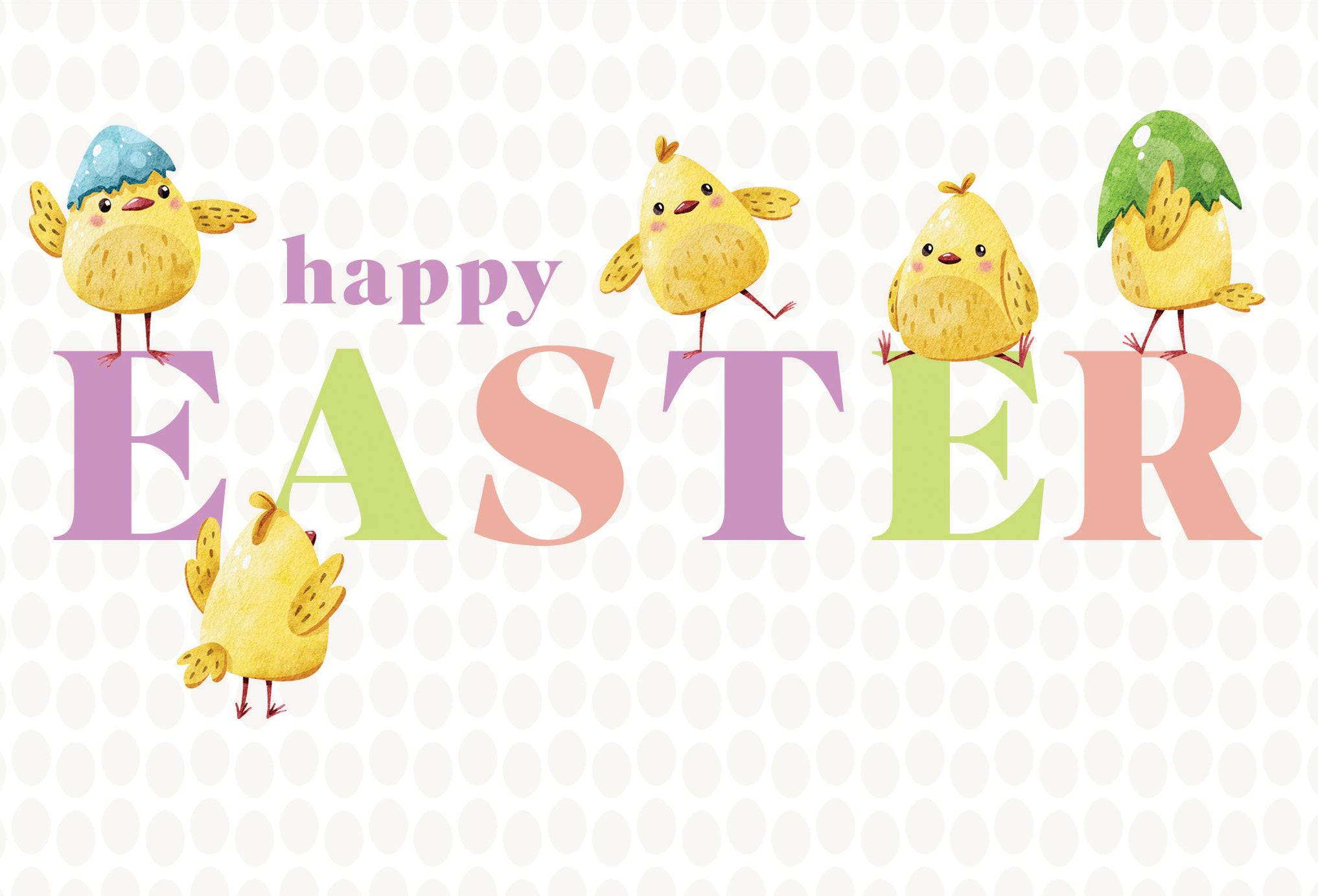 Colorful Silly Chicks Easter card by Pictura featuring cute chick illustrations and festive spring-themed design.